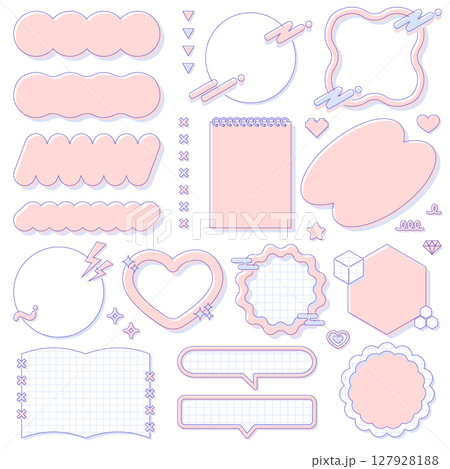 ゆるふわで可愛いy2kフレームセット 装飾 飾り枠 ファンシーポップ ピンク 青 文字なし 127928188
