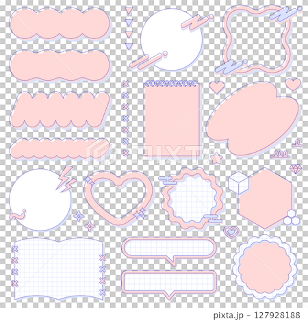 ゆるふわで可愛いy2kフレームセット 装飾 飾り枠 ファンシーポップ ピンク 青 文字なし 127928188