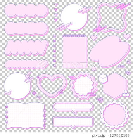 A cute and fluffy y2k frame set. Decorative frame. Fancy pop. Pink. Magenta. No text. 127928195