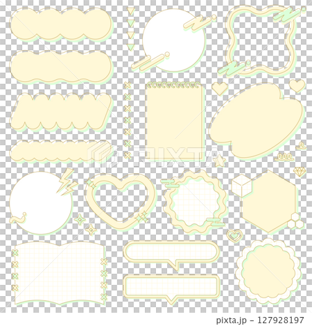 ゆるふわで可愛いy2kフレームセット 装飾 飾り枠 ファンシーポップ 黄色 緑 文字なし 127928197