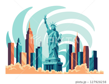 The Statue of Liberty flat cartoon isolated on white background. Vector illustration 127928238