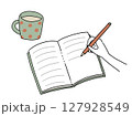 ノートに書き込む手元のイラスト 127928549