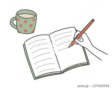 ノートに書き込む手元のイラスト 127928549