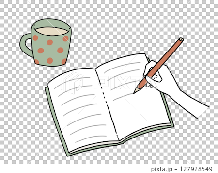 ノートに書き込む手元のイラスト 127928549