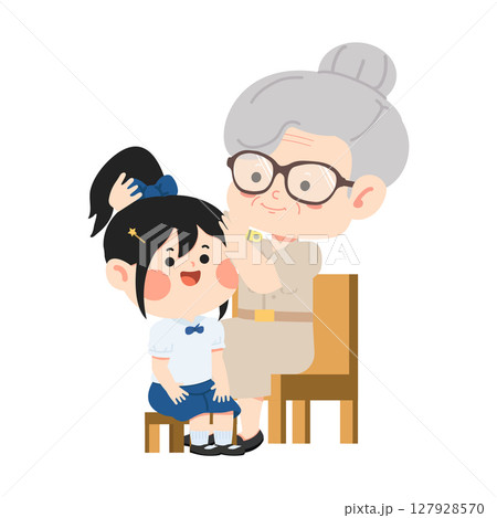 Chibi Schoolgirl Character Sitting on a Stool Chibi Schoolgirl Character Sitting on a Stool 127928570