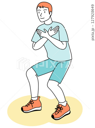 スクワットをする若い男性 127928649