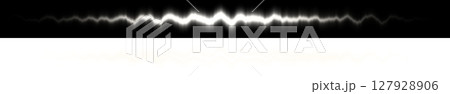 白い電気波形グロウ（上部黒背景・下部透明背景） 127928906