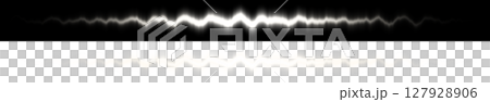 白い電気波形グロウ（上部黒背景・下部透明背景） 127928906
