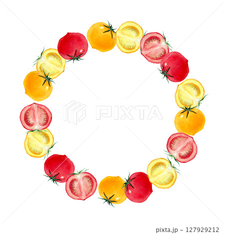 トマト　野菜　フレーム　水彩 イラスト 127929212