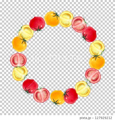 トマト　野菜　フレーム　水彩 イラスト 127929212