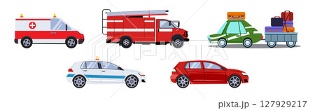 Different Urban Vehicles and City Transport on Road Side View Vector Set Different Urban Vehicles and City Transport on Road Side View Vector Set 127929217