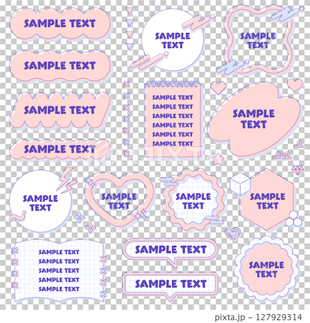 可愛蓬鬆的Y2K相框套裝。裝飾，裝飾框，花式波普，粉紅色，藍色 127929314