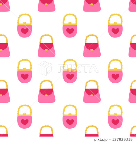 Seamless pattern with Princess Pink Bag. Vector flat illustration. 127929319