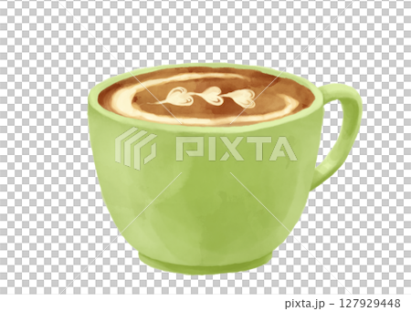 黃綠色杯咖啡拿鐵水彩 127929448