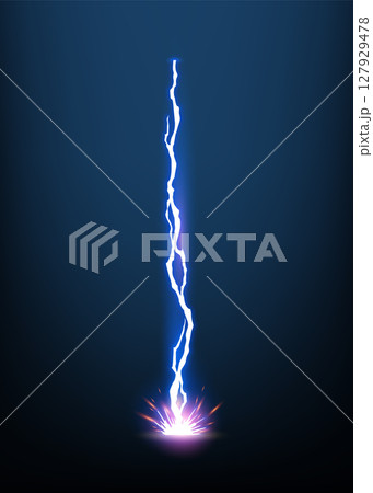 Lightning animation with sparks. Electricity thunderbolt danger, light electric powerful thunder. Bright energy effect, Vector illustration 127929478
