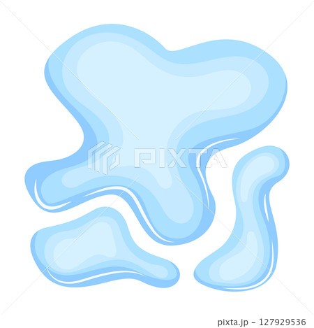 Water spill puddle. Blue liquid shape in flat cartoon style. Clean fluid drop design element isolated on white background 127929536