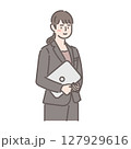 ノートパソコンを抱えるキャリアウーマンのビジネスイラスト 127929616