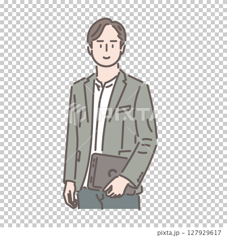 Illustration of a stylish businessman holding a laptop 127929617