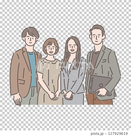 Illustration of team members at work lined up together Illustration of team members at work lined up together 127929619