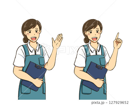 エプロンを着た女性のポーズセット 127929652