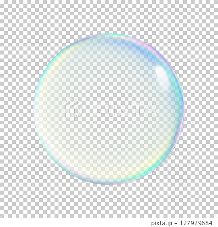 Rainbow colored soap bubbles on a transparent background 127929684