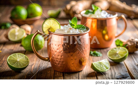 Fresh, hot lemon and mint tea, a healthy and refreshing beverage in a glass cup on a white table Fresh, hot lemon and mint tea, a healthy and refreshing beverage in a glass cup on a white table 127929800