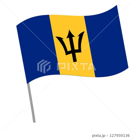 Barbados national flag flutters with flagpole 127930136