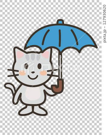 Illustration of a cute cat holding an umbrella 127930620