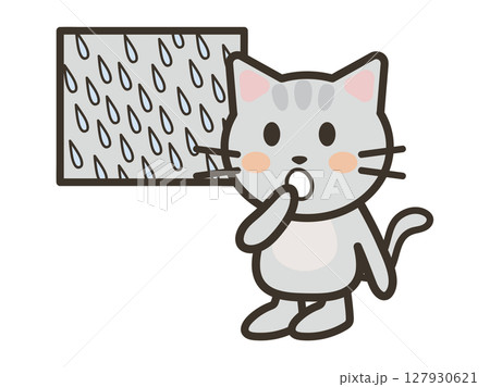 大雨に驚くかわいい猫ちゃんのイラスト 127930621