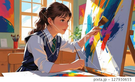 教室で絵を描く女の子 127930655