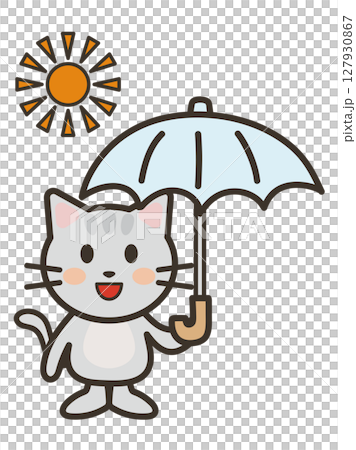 日傘を差すかわいい猫ちゃんのイラスト 127930867