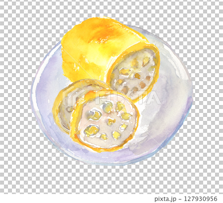 辛子レンコンの水彩イラスト – 熊本の伝統的な郷土料理 127930956