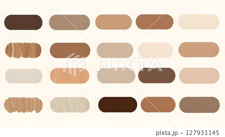 Brown palette, Large collection of watercolor paint swatches forming a gradient, ideal for graphic design projects needing a touch of elegance and sophistication 127931145