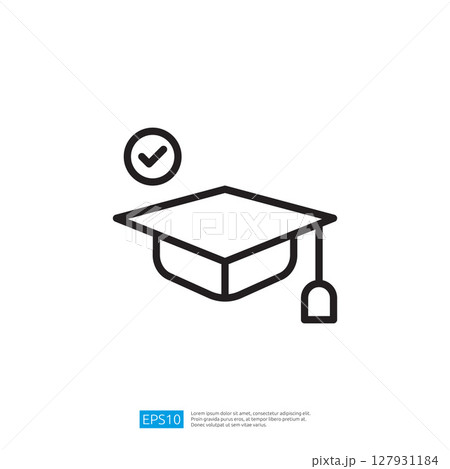 Graduation Cap Icon with Checkmark Symbolizing...のイラスト素材 [127931184 ...