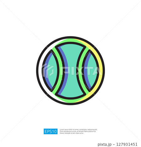 Colorful Icon of a Tennis Ball Graphic Design with Green Blue and Yellow Sections on a White Background Colorful Icon of a Tennis Ball Graphic Design with Green Blue and Yellow Sections on a White Background 127931451