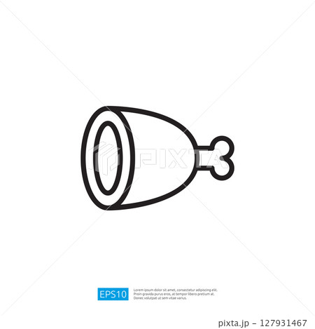 Outline Icon of a Cooked Chicken Drumstick on a White Background with Simple Design Elements Outline Icon of a Cooked Chicken Drumstick on a White Background with Simple Design Elements 127931467