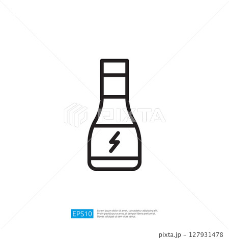 Minimalist Icon of an Energy Drink Bottle with a Lightning Symbol Representing Power and Refreshment in a Simple Outline Design 127931478