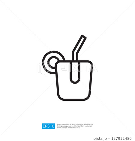 Outline Icon Of A Refreshing Drink With A Straw And Lemon Slice In A Glass Jar Outline Icon Of A Refreshing Drink With A Straw And Lemon Slice In A Glass Jar 127931486