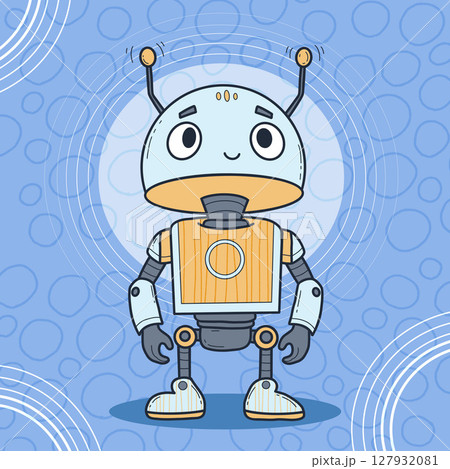 Futuristic cute Robot. Virtual Technology Assistant mascot. Vector illustration. Color hand drawing. Avatar character for tech support, security, chatbot projects, design. Not AI Futuristic cute Robot. Virtual Technology Assistant mascot. Vector illustration. Color hand drawing. Avatar character for tech support, security, chatbot projects, design. Not AI 127932081