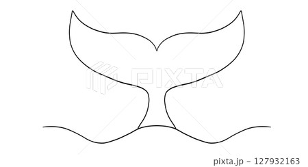 One line sketch of whale tail minimalist hand drawn ocean animal vector contour illustration 127932163