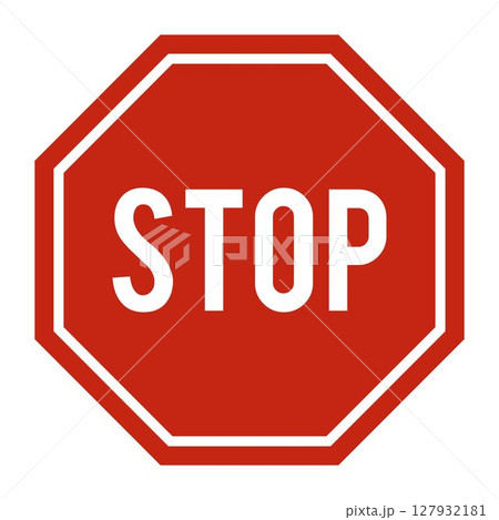 Red STOP Sign. Traffic Warning Sign Icon, Octagon Shape Symbol for Road Safety, Flat Vector Illustration for Transportation and Navigation Design Red STOP Sign. Traffic Warning Sign Icon, Octagon Shape Symbol for Road Safety, Flat Vector Illustration for Transportation and Navigation Design 127932181