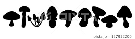 Mushroom silhouettes collection. Black fungus icons set isolated. Wild forest mushrooms, food, nature elements, editable vector for autumn, botanical or organic design. 127932200