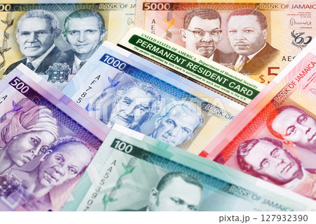 American permanent resident card on Jamaican dollar American permanent resident card on Jamaican dollar 127932390