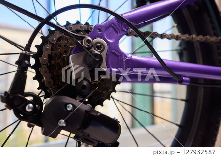 Detailed Close Up of a Modern Bicycle Gear System, Highlighting Its Components and Design 127932587