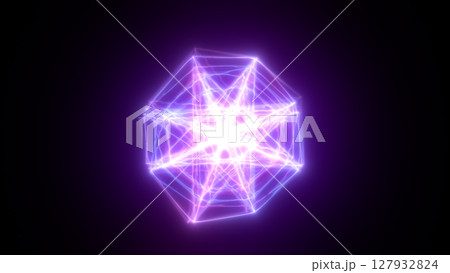 Luminous violet geometric shape with intense core glow and dynamic light webs on a dark background Luminous violet geometric shape with intense core glow and dynamic light webs on a dark background 127932824