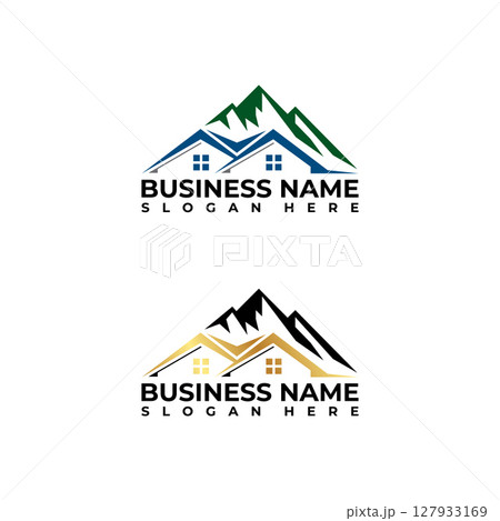 Luxury Real Estate or Real estate mountain camp logo design template Luxury Real Estate or Real estate mountain camp logo design template 127933169