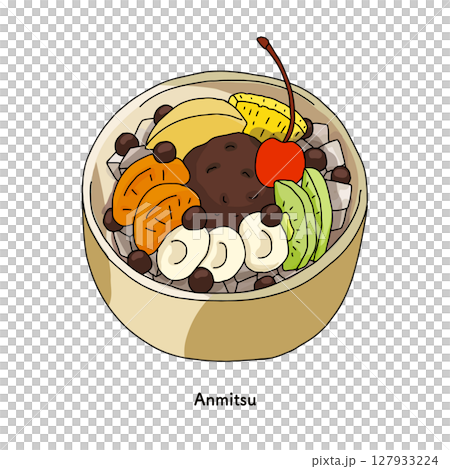 Line drawing illustration of fruit anmitsu Line drawing illustration of fruit anmitsu 127933224