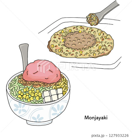 東京＿もんじゃ焼き　線画のイラスト 127933226