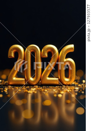 Golden 2026 numbers with sparkling bokeh lights 127933577
