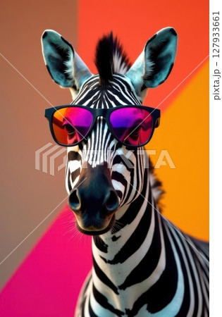 Zebra wearing sunglasses on colorful background 127933661